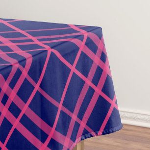 Pink On Blue Plaid Lines Design Tablecloth