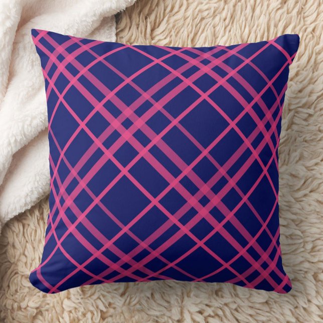 Pink On Blue Plaid Lines Design  Throw Pillow (Creator Uploaded)