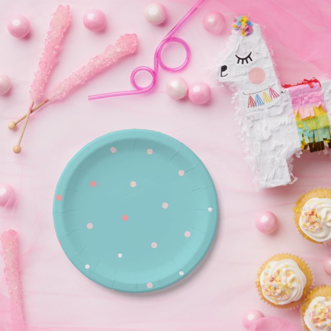 Pink on Blue Polka Dots Birthday Party Paper Plates (Party)