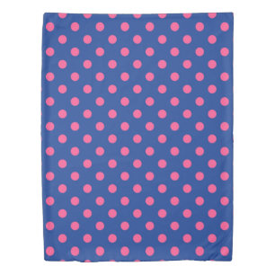 Pink On Blue Polka Dots Pattern Design Duvet Cover