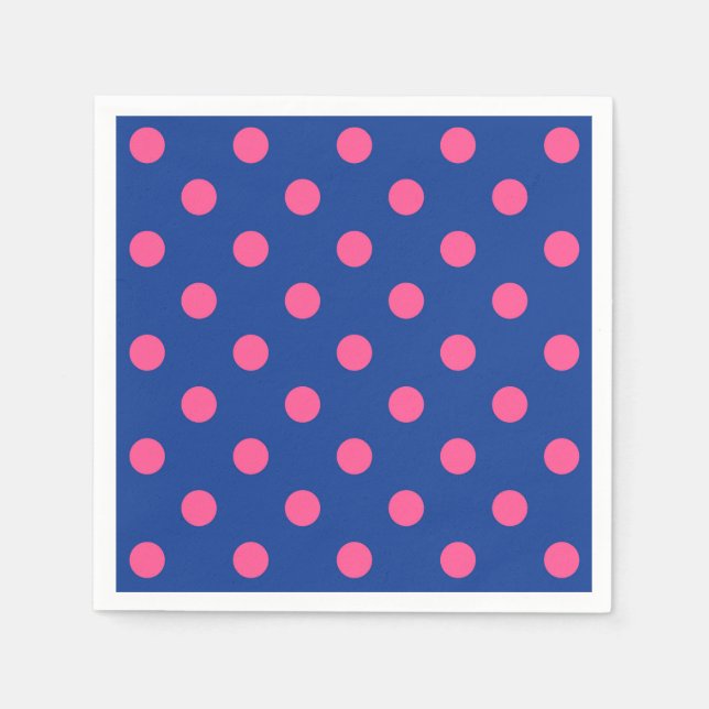 Pink On Blue Polka Dots Pattern Design Napkins (Front)
