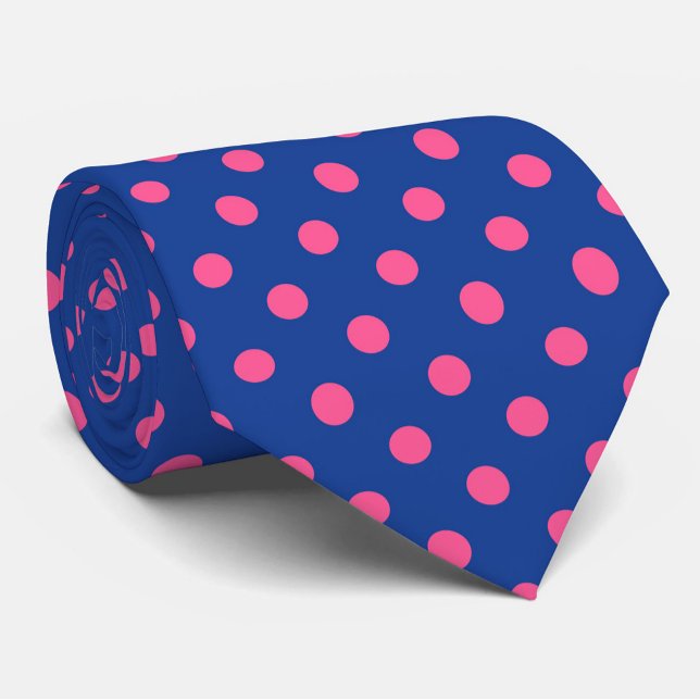 Pink On Blue Polka Dots Pattern Design Neck Tie (Creator Uploaded)