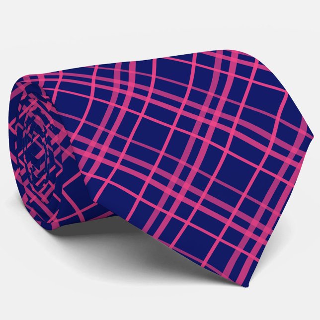 Pink On Blue Tartan Plaid Pattern Design  Neck Tie (Creator Uploaded)