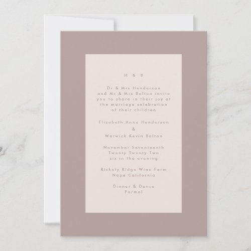 Pink on Blush Modern Minimalistic Simple Wedding Invitation
