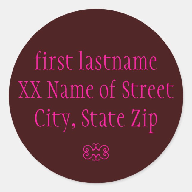 pink on brown return address label (Front)