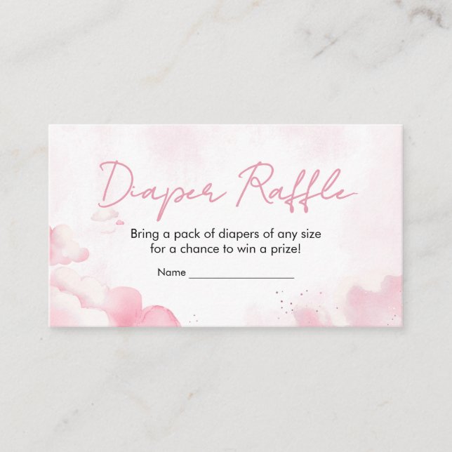 Pink On Cloud Nine Baby Shower Diaper Raffle Enclosure Card (Front)