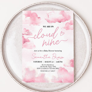 Pink On Cloud Nine Baby Shower  Invitation