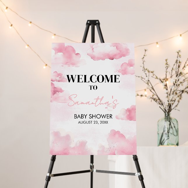 Pink On Cloud Nine Baby Shower Welcome Sign (In Situ (Stand))