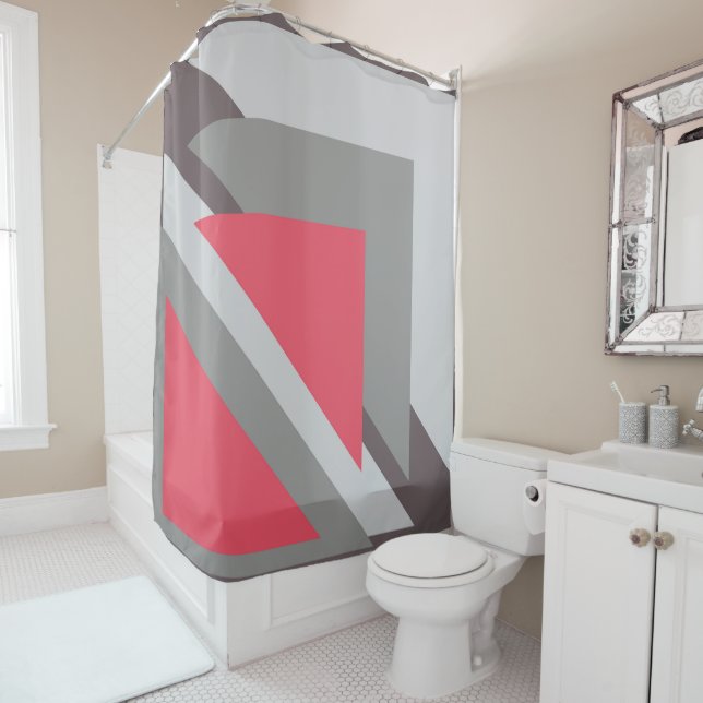 Pink on gray shower curtain (In Situ)