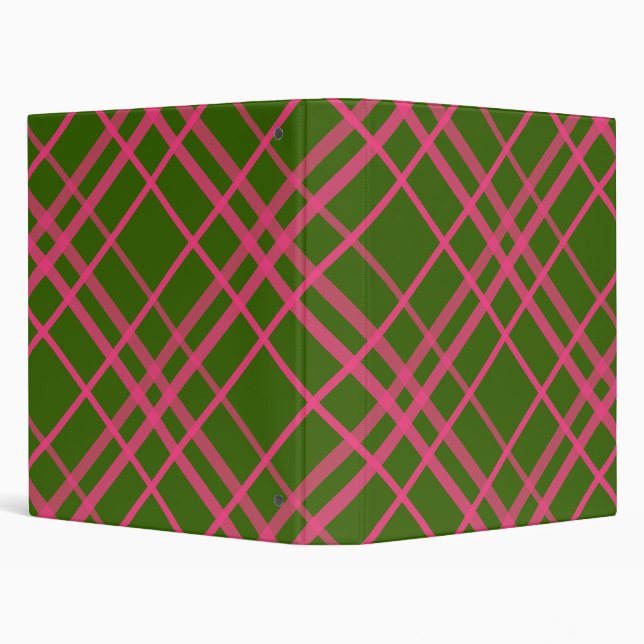 Pink On Green Plaid Lines Design  3 Ring Binder (Background)