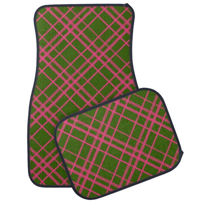 Pink On Green Plaid Lines Design  Car Floor Mat (Set)