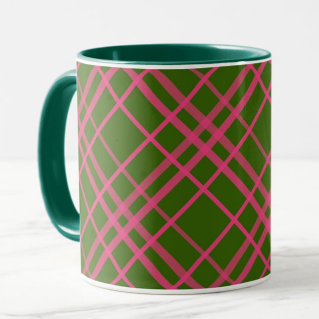 Pink On Green Plaid Lines Design  Mug (Creator Uploaded)