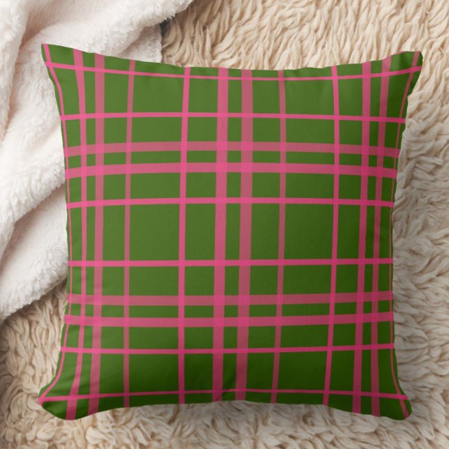 Pink On Green Plaid Lines Design  Throw Pillow (Creator Uploaded)