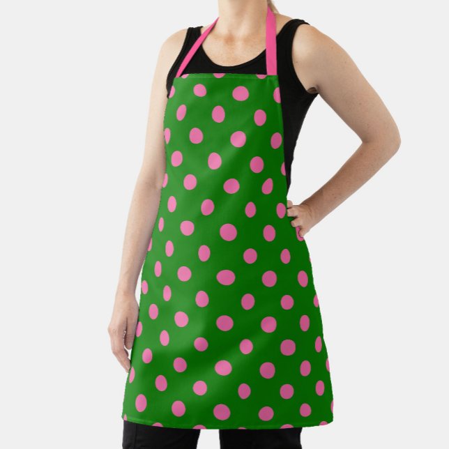 Pink On Green Polka Dots Pattern Design  Apron (Creator Uploaded)