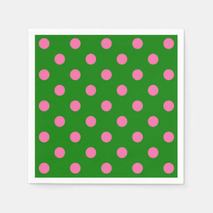 Pink On Green Polka Dots Pattern Design Napkins