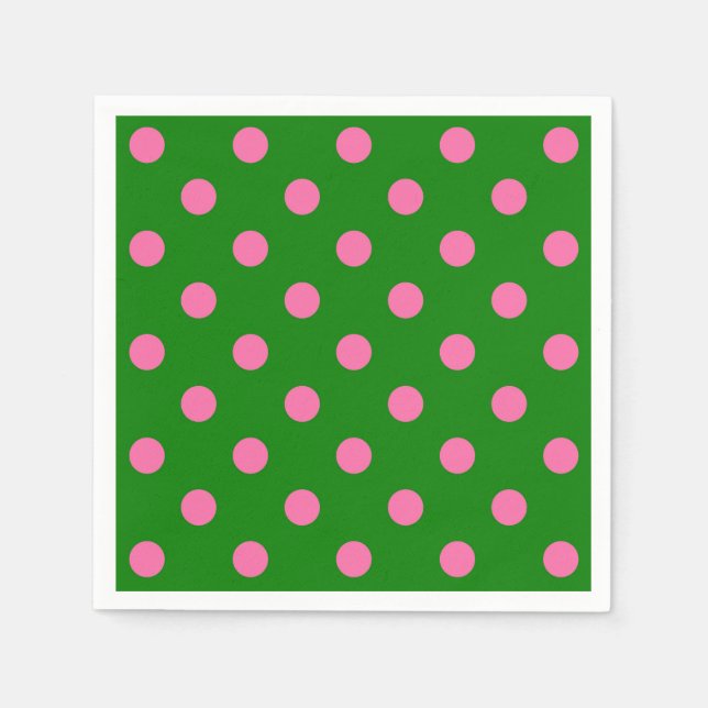 Pink On Green Polka Dots Pattern Design  Napkins (Front)