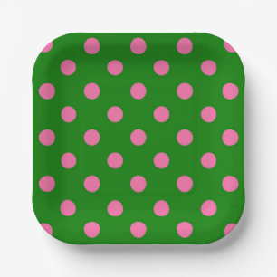 Pink On Green Polka Dots Pattern Design Paper Plates