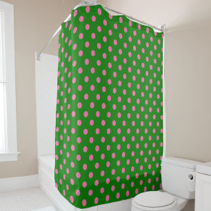 Pink On Green Polka Dots Pattern Design Shower Curtain