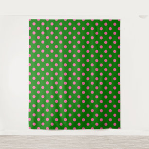 Pink On Green Polka Dots Pattern Design Tapestry