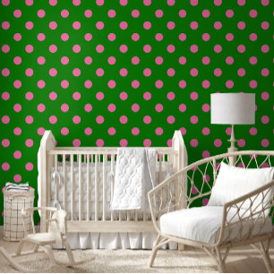 Pink On Green Polka Dots Pattern Design Wallpaper