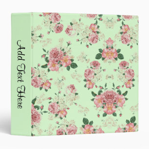 Pink on Green Vintage Floral 3 Ring Binder
