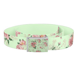 Pink on Green Vintage Floral Belt