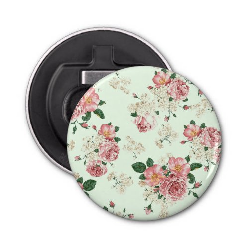 Pink on Green Vintage Floral Bottle Opener