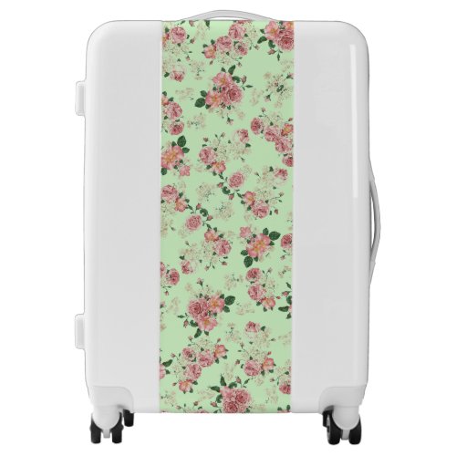 Pink on Green Vintage Floral Luggage