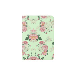 Pink on Green Vintage Floral Passport Holder