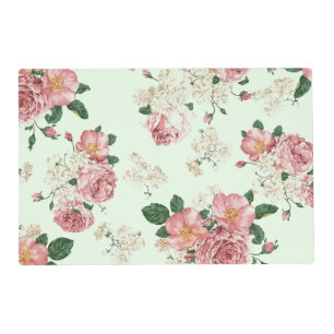 Pink on Green Vintage Floral Placemat
