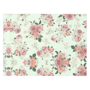 Pink on Green Vintage Floral Tablecloth