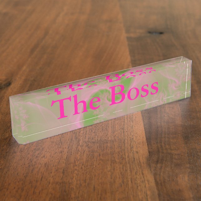 Pink on Green Wispy Spiral Desk Nameplate (Side)