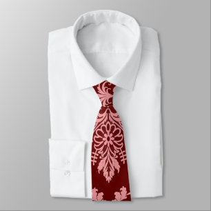 Pink on Maroon Damask Neck Tie