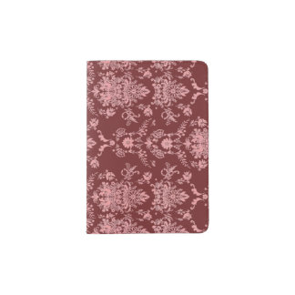 Pink on Maroon Damask Passport Holder