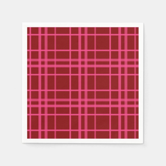 Pink On Maroon Red Tartan Plaid Pattern Design  Napkins (Front)