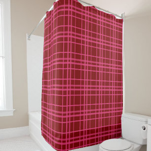 Pink On Maroon Red Tartan Plaid Pattern Design  Shower Curtain