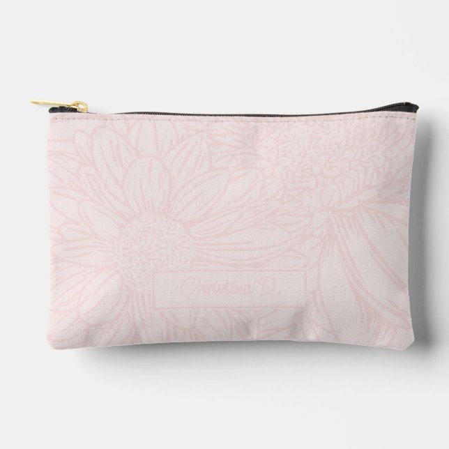  Pink on Pale Pink Chrysanthemums with Name Accessory Pouch (Front)