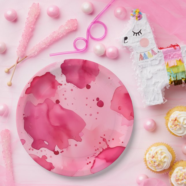 Pink on Pink Abstract  Paper Plates (Party)