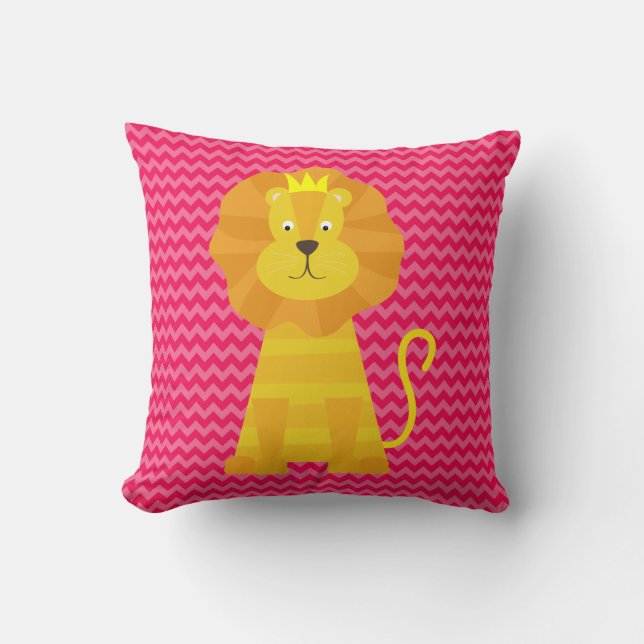 Pink on Pink Chevron Stripe With Gold Lion Pillow (Front)