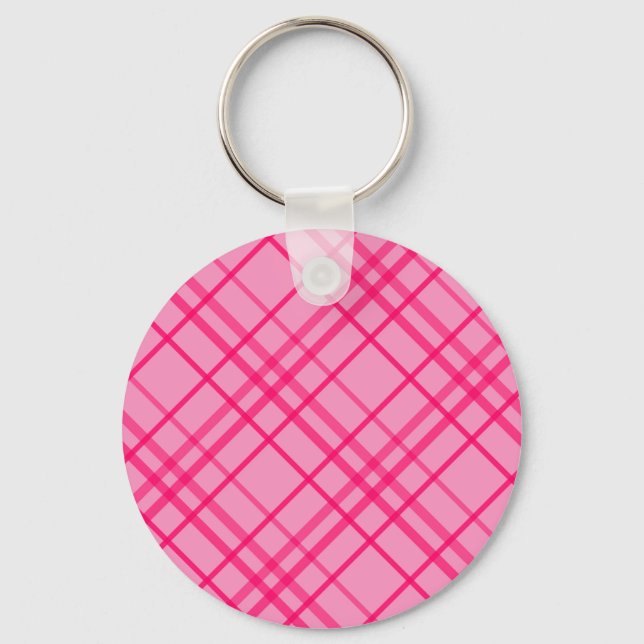 Pink On Pink Grid Line Plaid Design  Keychain (Front)