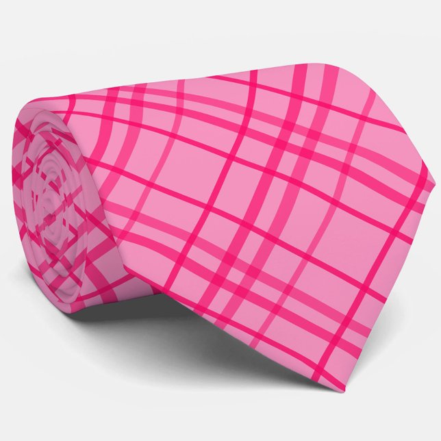 Pink On Pink Grid Line Plaid Design  Neck Tie (Creator Uploaded)