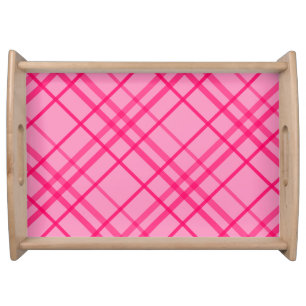 Pink On Pink Grid Line Plaid Design  Serving Tray