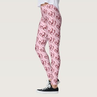 Pink on Pink Pinstripes, All Over Scribble Hearts Leggings