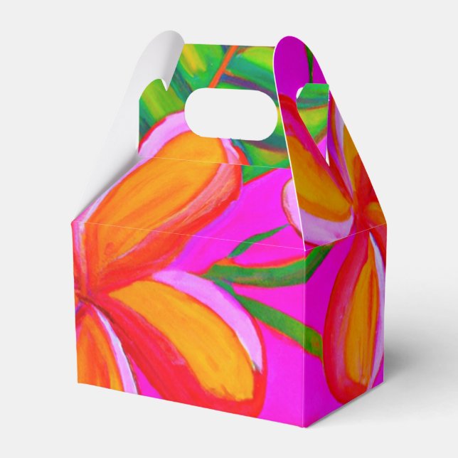 Pink on Pink plumeria Tropical art party favor box (Front Side)