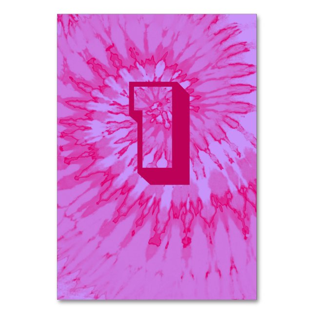 Pink on Pink Spiral Tie Dye Wedding Table One Number (Front)
