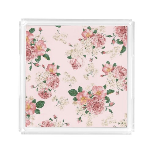 Pink on Pink Vintage Floral  Acrylic Tray