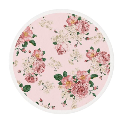 Pink on Pink Vintage Floral  Edible Frosting Rounds