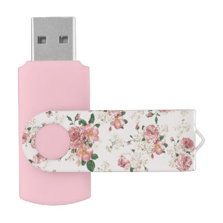 Pink on Pink Vintage Floral  Flash Drive