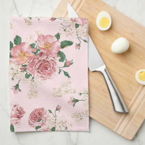 Pink on Pink Vintage Floral  Kitchen Towel