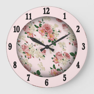 Pink on Pink Vintage Floral  Large Clock